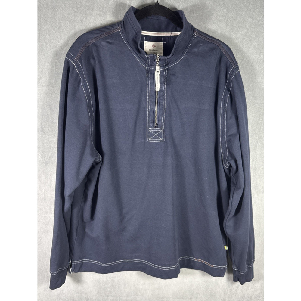 True Grit Sweater Men's‎ Size Large Pullover Quarter Zip Long Sleeve Navy Blue
